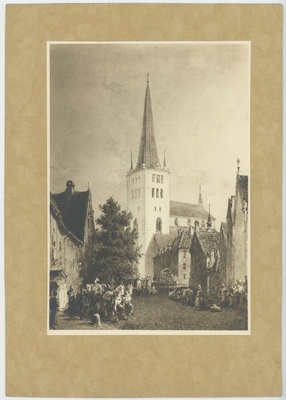 V. Sadovnikov, vaade Laiale tänavale Oleviste kiriku suunas, keisri külaskäigu ajal, 1835. aasta maal.  duplicate photo