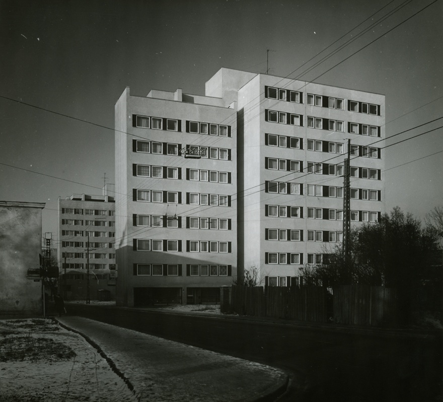 Residential buildings of the Estonian maritime shipping in Tallinn, views of the buildings along the street. Architect Lembit Aljaste