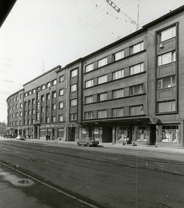 Residential and commercial buildings in Tallinn, view along the street. Architects Eugen Sacharias, Alexander Wladovsky, Erich Jacoby