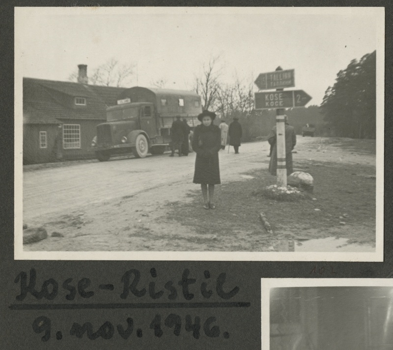 Ella Toomsalu Tartu highway at Kose and Tallinn road guides, a truck with a box section adapted to passenger transport.