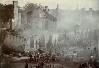 Photo. Dampfi album. Hotel "Salon" ruins after the fire extinguishing 12. August. 1906.  similar photo