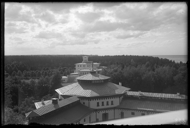 View from above to the forest near the sea and the roof of the building, Virumaa ?