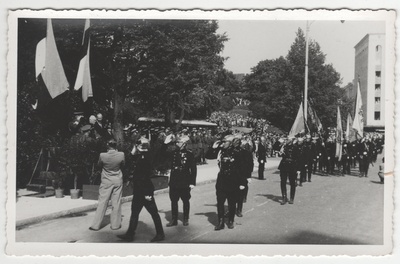 The Grand Paradise of the Estonian Fire Antiguard Corps in Tallinn, head of Tartu VTÜ colonn in 1937.  similar photo
