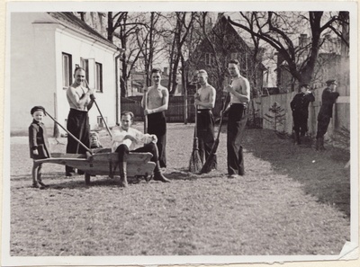 Team II members depoo tower cleaning in 1940  duplicate photo