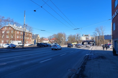 Paldiski highway in Tallinn, view of railway line rephoto