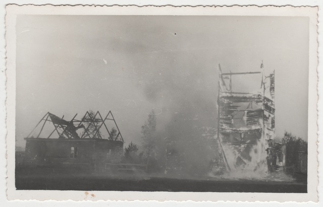 Urban air defence and fire extinguishing maneuver for the hypodrom. Building burning in 1937.