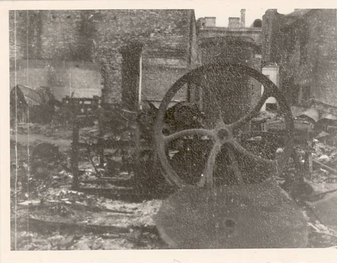 Burned machines in ruins of the Joint Printing House