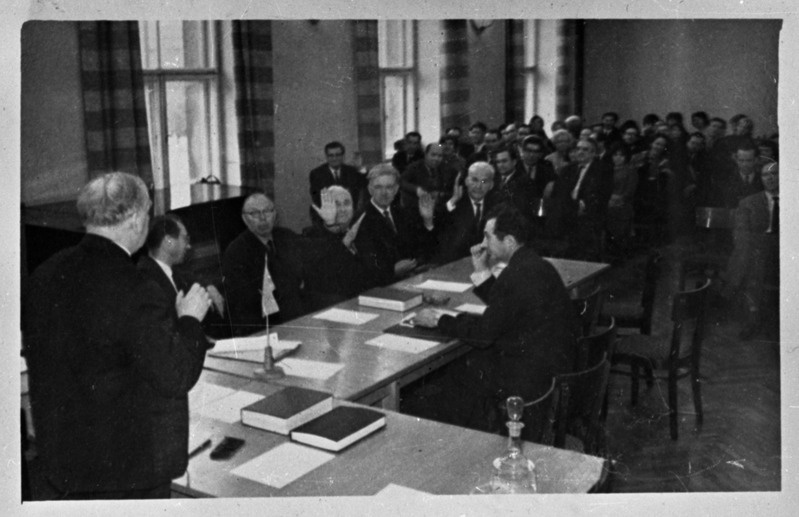 TPI majandusteaduskonna õppejõud Arkadi Rannes kaitsmas doktoritööd, 1960. aastad