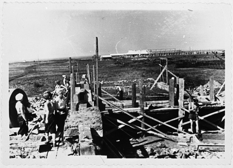 Grupp TPI üliõpilasi Kasahhi NSV-s  "Zaretsnõi" sovhoosis autogaraaži ehitamas, 1956.a.