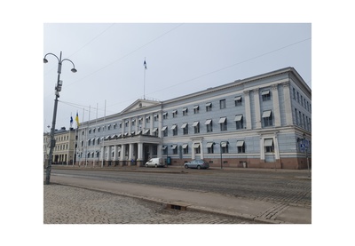 Het Societetshuis aan de Kauppatori in Helsinki, Helsingfors Finland, Hotel Societetshus, Daniel Nybliin Helsingfors. rephoto