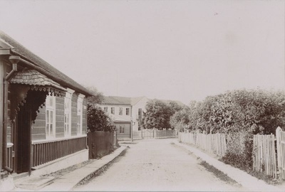Photo. View from the Liiva Street to the Bergfeldt mud treatment facility. Black and white.  19th century. End. Paspartuul.  duplicate photo