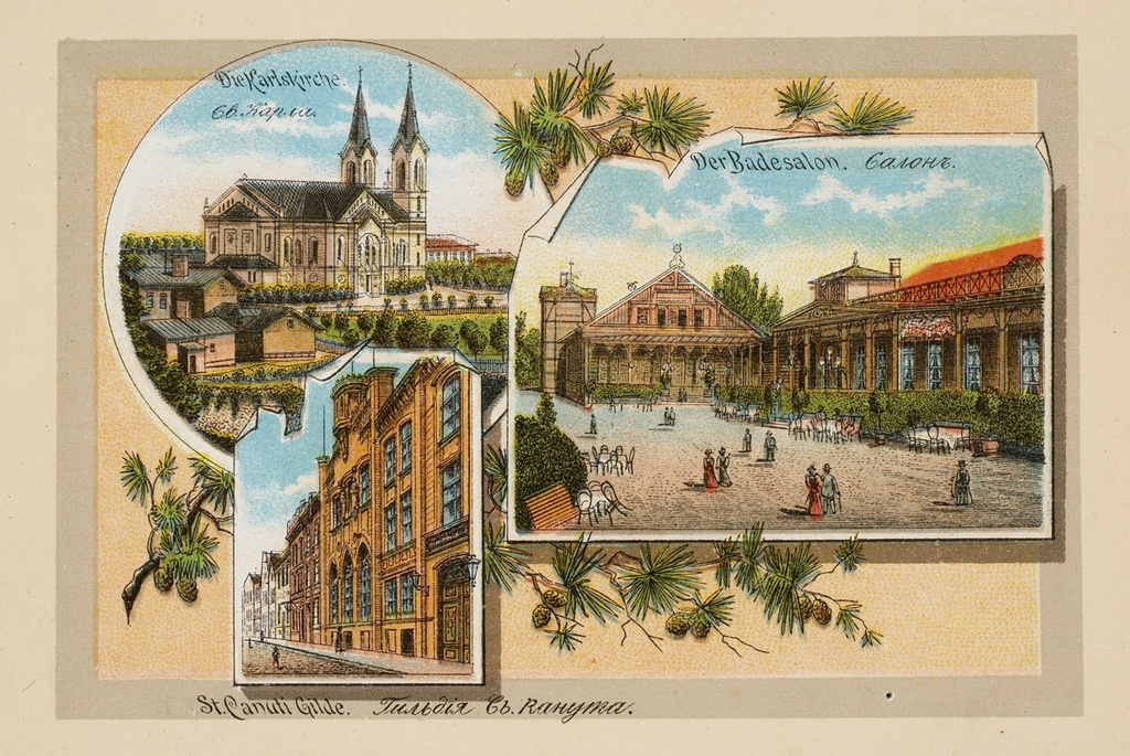 Die Karlskirche. Der Badesalon. St. Canuti Gilde (Kaarli kirik. Rannasalong?? Kanuti Gild)