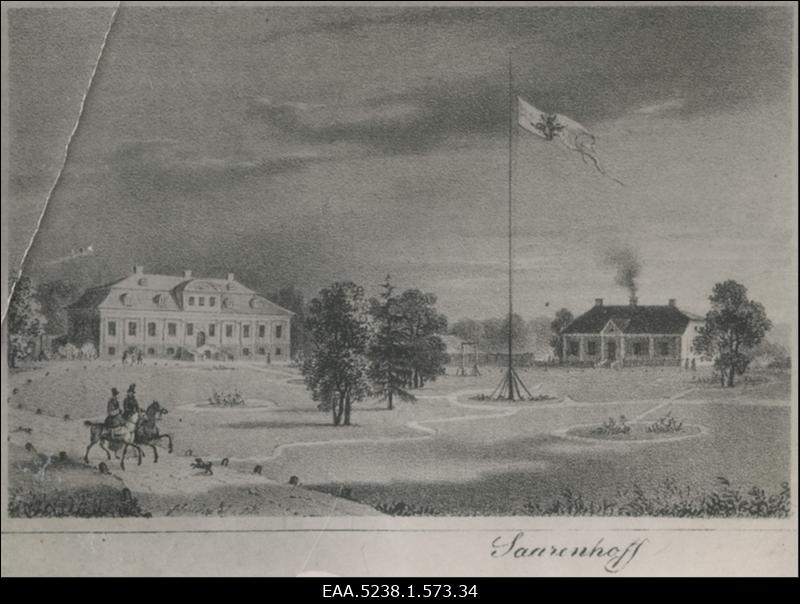 Vaade Saare mõisakompleksile, repro joonistusest