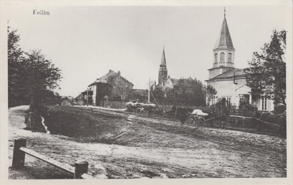 Viljandi view. From the left to the right: Klinke horse station, Paulus church and Orthodox Church.