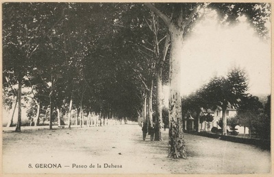 8. Gerona. Dehesa’s Paseo - The central promenade of the Dehesa. On the right, the houses that give access to the gardens of Queen Victoria.  duplicate photo