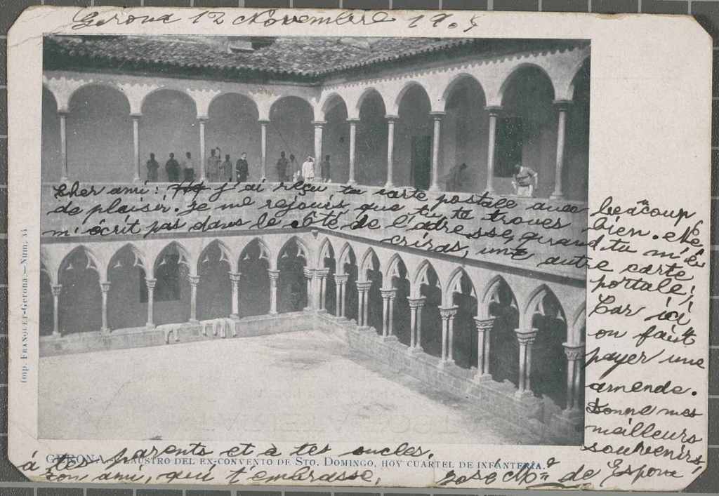 Gerona.-Claustro of the ex-convent of Sto. Domingo, hoy cuartel of infantry. -Gerona.-Núm. 34 - The cloister of the convent of Santo Domingo used as an infantry barracks