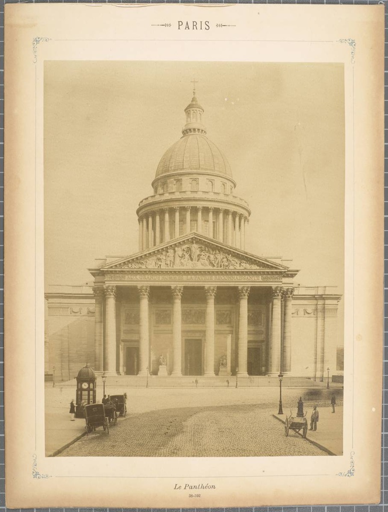 Paris. Le Pantheon - Façade of the Pantheon building, in Paris. 3 cars are observed parked on the street