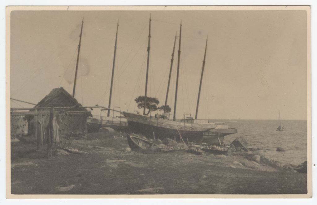 Sailing boats pulled on the shore on Kihnu Island
