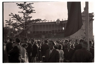 1950's song festival, view of the songboard on the right side.  similar photo