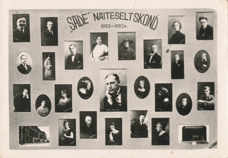 Fotomontaaž. Säde näiteseltskond 1922-1923. Keskel näitejuht C.Treumundt