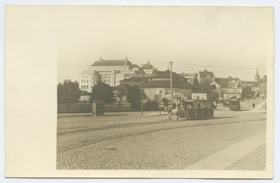 Tallinn, view Estonia, the German theatre from the Russian market, the horse track is at the forefront.  similar photo