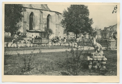 The ruins of the Niguliste church are behind the grave area of the Harju Street in Tallinn.  duplicate photo