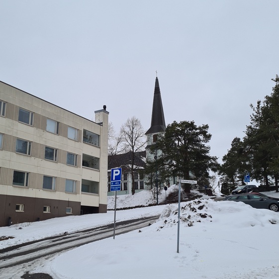 Keskuskirkko Kirkkopolulta 1950-luvulla. Kuva: Riihimäen kaupunginmuseo rephoto