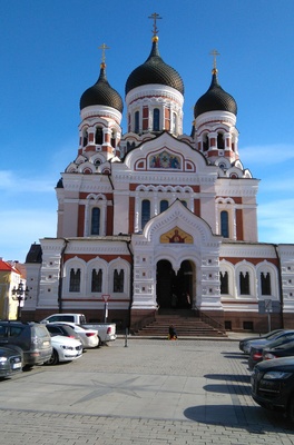 Alekander Nevski Church in Toompeal, Lossi Square. View from the bottom. rephoto