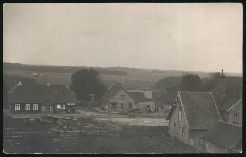 fotopostkaart, Karksi khk, Karksi-Nuia, Pärnu-Viljandi mnt, ristmik, u 1920, foto A. Priimägi