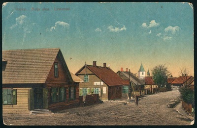 tükipilt, Karksi khk, Karksi-Nuia, Pärnu mnt, kiriku torn, koloreeritud, u 1910, trükk A. Tõllassepp Fellin nr 29  duplicate photo