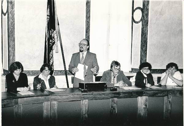Grupifoto. Kultuurimälestiste Kaitse metoodikute seminar. Tartu Raekoda, 05.1983.a.