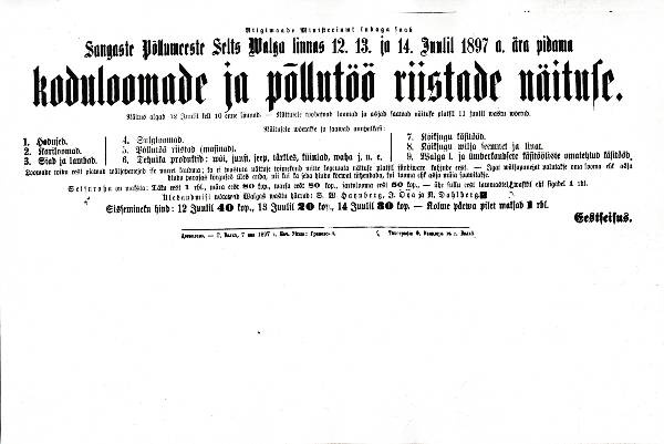 Fotokoopia. Sangaste põllumeeste seltsi näituse kuulutus RAKAs.