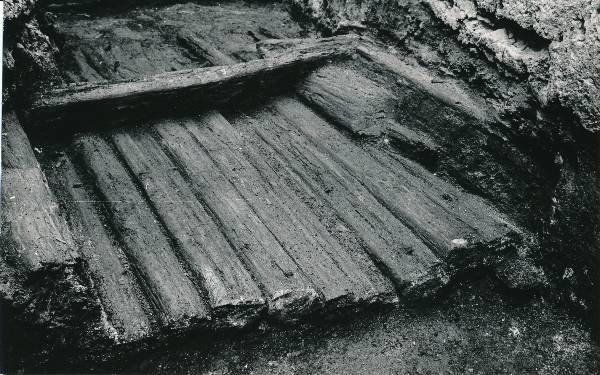 Arheoloogilised kaevamised Tartus 1981/82a. Botaanikaaia kaevand, puitsillutis.