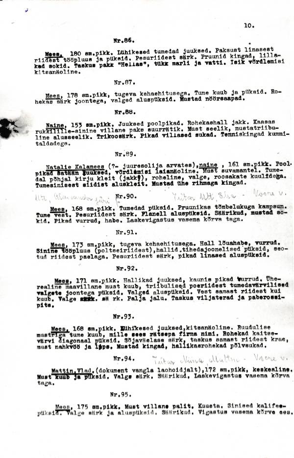 Fotokoopia materjalidest, koostatud 1941a komisjoni poolt tuvastatud isikud, kes tapeti Tartu vanglas 1941a.