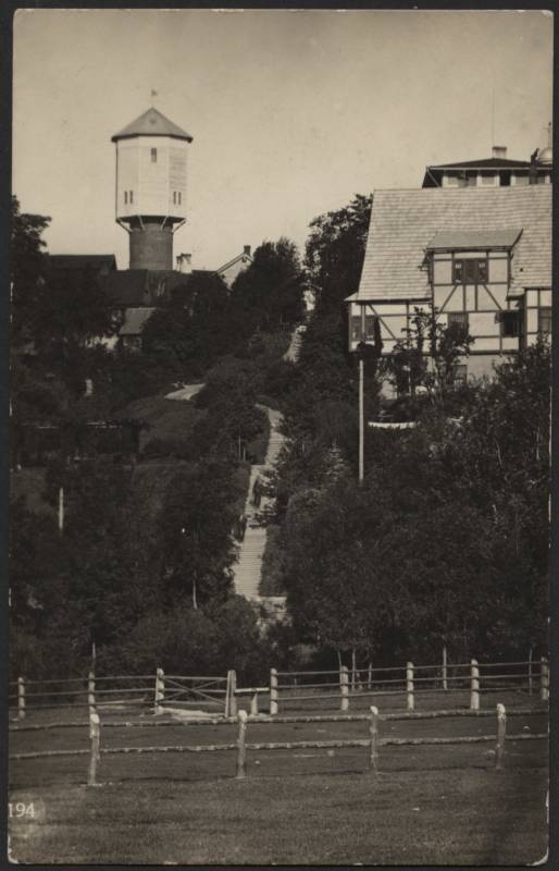 fotopostkaart, Viljandi, ees koppel, Trepimägi, Eiche villa, veetorn, u 1915, foto J.Riet