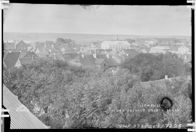 fotonegatiiv, Viljandi, vaade Jaani kiriku tornist raekoja poole, u 1920, foto J. Riet