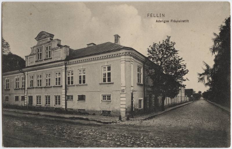 trükipostkaart, Viljandi, Tallinna tn 20/ Veski (Jakobsoni) tn 21, aadlipreilide pansionaat Stift u 1910 verlag von E. Ring (Fellin)