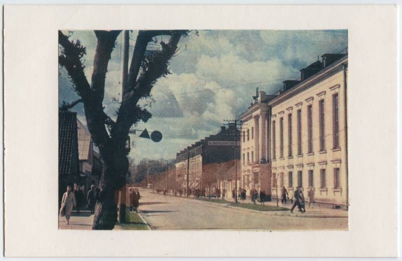 trükipilt, Viljandi, Tallinna tn, kultuurimaja, kaubamaja, värviline, u 1965