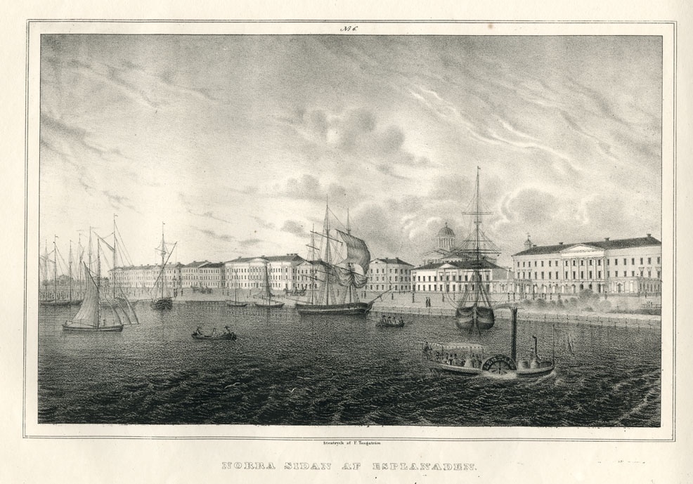 Vuer af Helsingfors år 1838 / stentryck af F. Tengström, 12 st.: Nr 6: Norra sidan af Esplanaden.