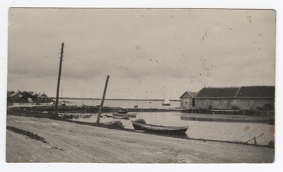 Haapsalu Vanasadam paatidega kalda ääres ja päästejaamaga  similar photo