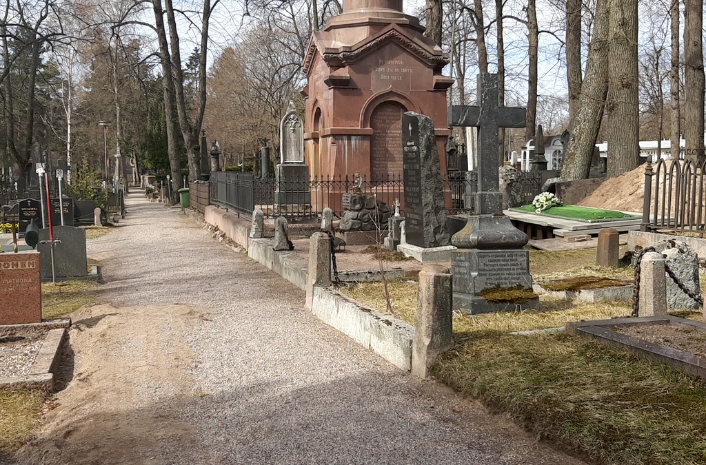 Lapinlahden ortodoksinen hautausmaa (=Helsingin ortodoksisen seurakunnan hautausmaa),  Viktor Vilkmanin hautasaatto. rephoto