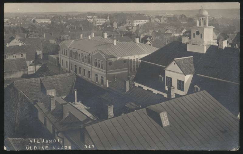 fotopostkaart, Viljandi, linn veetornist, raekoda, u 1925