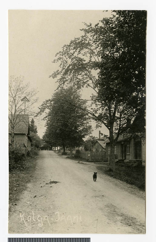 fotopostkaart, Kolga-Jaani khk, Kolga-Jaani, vaade piki tänavat, meierei korsten, u 1935