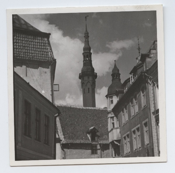 Tallinn, Pakkmaja katus, vaade Karja tänavalt, taga Raekoja torn.