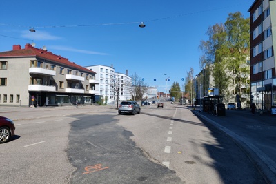 Lauttasaarentien alkupäätä ja Lauttasaaren silta. rephoto