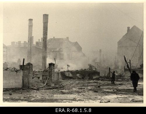 View of broken buildings on the day following the March bombing in Liivamäe Street