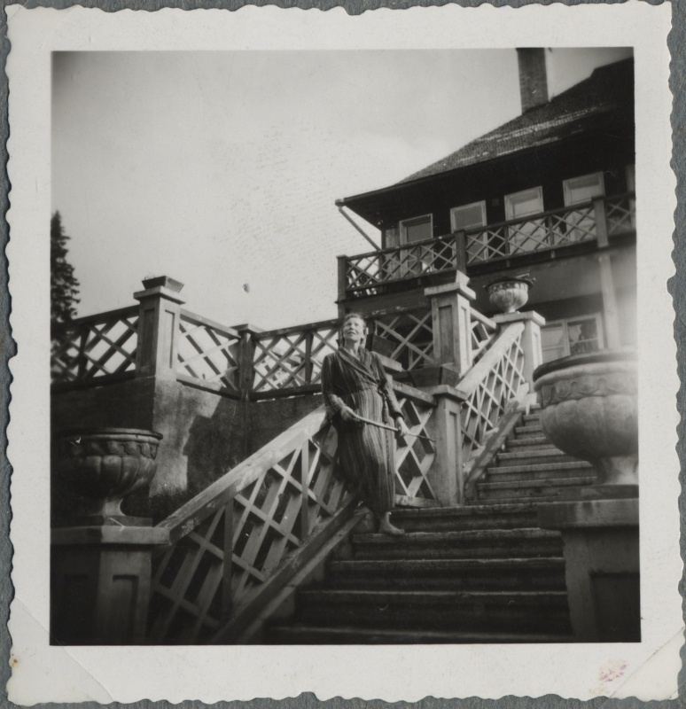 Ellen Laidoner seismas Aegviidu puhkekodu trepil