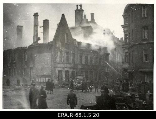 View of the building affected during the March bombing on the day following the attack on the corner of Vana-Post and Suur-Karja Street