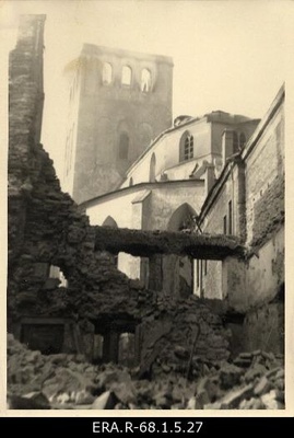 Consequences of March bombing in Tallinn: view of the tower destroyed to the Niguliste Church through the ruins of Harju Street  similar photo