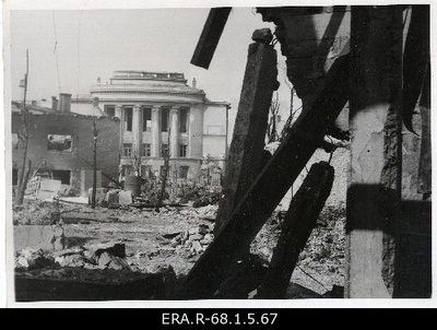 Consequences of the 9th March bombing in Tallinn: view of the theatre building "Estonia" burned from Sakala Street"  duplicate photo